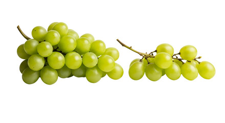Two Clusters of Green Grapes Sit Isolated on Transparent Background, Showcasing Fresh Fruit