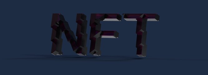 High-quality 3D render of NFT in dark textured blocks. Ideal for blockchain, cryptocurrency, and digital art projects.