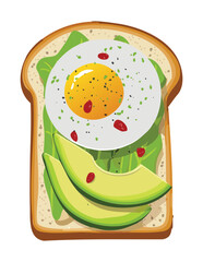 Healthy Avocado Toast with Fried Egg - Vector Illustration