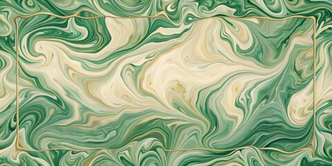 Abstract Swirling Green and Beige Marble Texture with Gilded Frame, Ideal for Elegant Designs and Artistic Projects