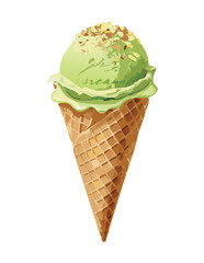 Scoop of Pistachio Ice Cream in a Cone - Vector Illustration