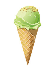 Ice Cream Cone with Pistachio Flavor - Vector Illustration
