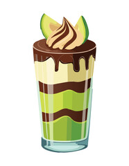 Avocado Parfait with Chocolate and Cream - Vector Illustration