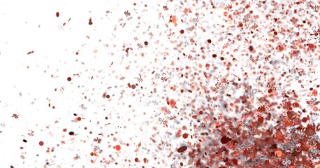 Abstract background of red percentage symbols exploding. Perfect for sale banners, promotions, discounts.