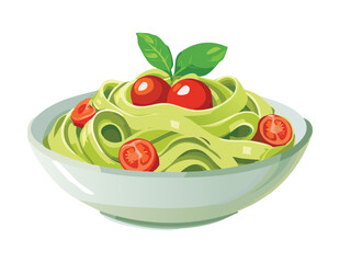 Fresh Avocado Pasta Bowl with Basil - Vector Illustration