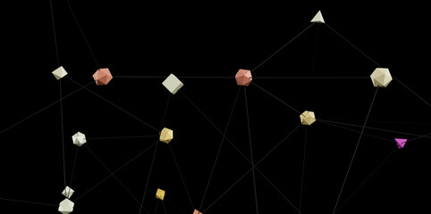 Stock photo of interconnected geometric shapes representing network, connection, or data flow.