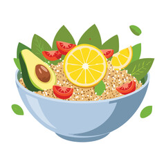 Healthy Quinoa Salad with Avocado and Citrus - Vector Illustration