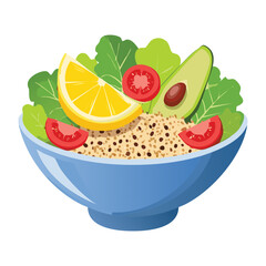 Fresh Salad Bowl with Quinoa and Avocado - Vector Illustration