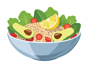 Healthy Quinoa Salad with Avocado Slices - Vector Illustration