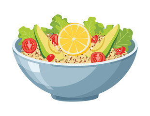 Healthy Quinoa Salad Bowl with Avocado - Vector Illustration