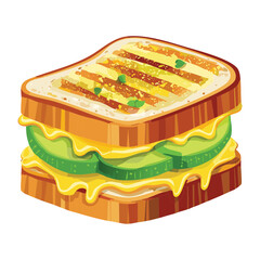 Golden Grilled Cheese Sandwich with Green Filling - Vector Illustration