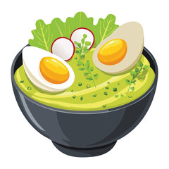 Healthy Avocado Soup Bowl with Eggs - Vector Illustration