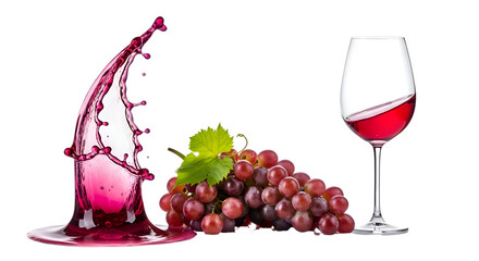 Wine Splashes near Grapes and Glass, Creates Dynamic Liquid Display on Black Backdrop