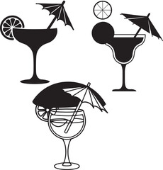 vector illustration of a cocktail drinks with umbrellas in black and white vector