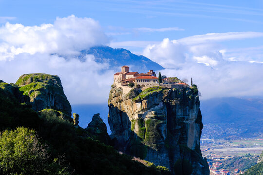 Meteora is a rocky region with monasteries near Kalambaka, Greece.