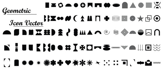 set of abstract geometric brutalism shape icon, collection of geometric shape element decoration. flat style random shape design. vector illustration.