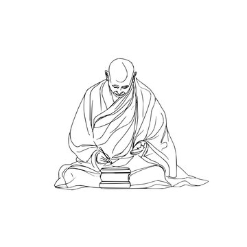 monk writing, black and white, seated clip art preview