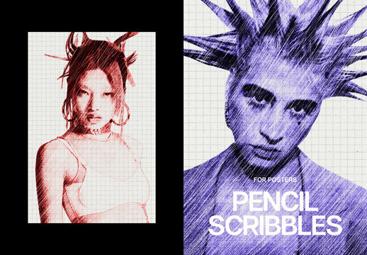 Pencil Scribble Poster Photo Effect Mockup