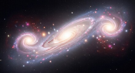 Obraz premium Three Spiral Galaxies in Deep Space with Bright Centers and Colorful Stars