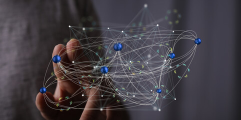 Hand holding digital network.  Technology, connection, global concepts.