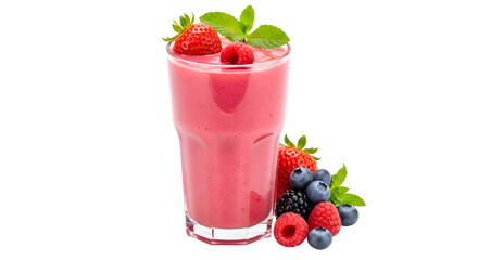 Delicious Berry Smoothie in Glass Garnish with Mint and Berries on Transparent Background