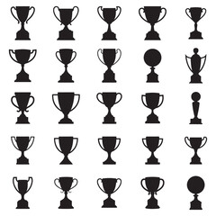  Ultimate Black Trophy Silhouette Vector Set &ndash; Award Icons for Champion, Sports Tournament, Winning Ceremony, and Achievement Recognition Design Projects. Thank You.
