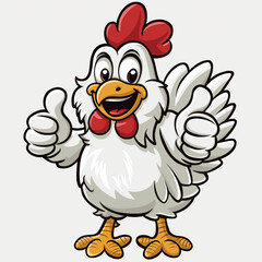 Happy Chicken Cartoon: A cheerful cartoon chicken extends a thumbs-up gesture, radiating positivity and conveying approval, perfect for adding a touch of fun and warmth to various projects.