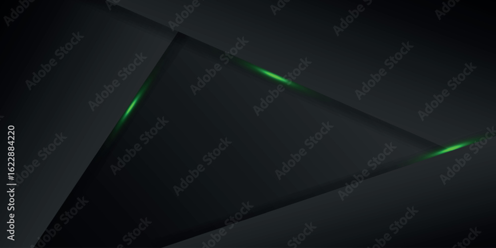 Aufkleber dark abstract background with overlapping layers and green glowing fancy lines. modern and futuristi