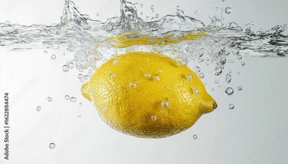 Aufkleber when a lemon drops into the water: splashes and bubbles emerge in an entertaining display of fizzy e