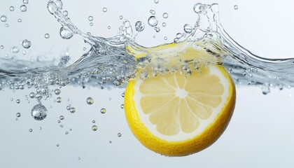 Lemon Tumbles Into The Water, Creating Splashes And Bubbles With Every Dip Of Its Citrusy Rind. A Refreshing Scene Unfolds.