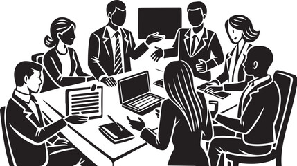 Two diverse business people are sitting at a desk with a laptop, communicating about a funny new concept for their work