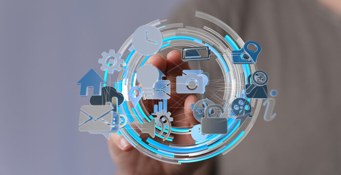 Interactive digital interface, global network, data connection, technology, communication, innovation. - Powered by Adobe