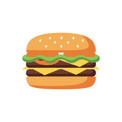 Delicious Double Cheeseburger Vector Illustration with Fresh Toppings on a White Background