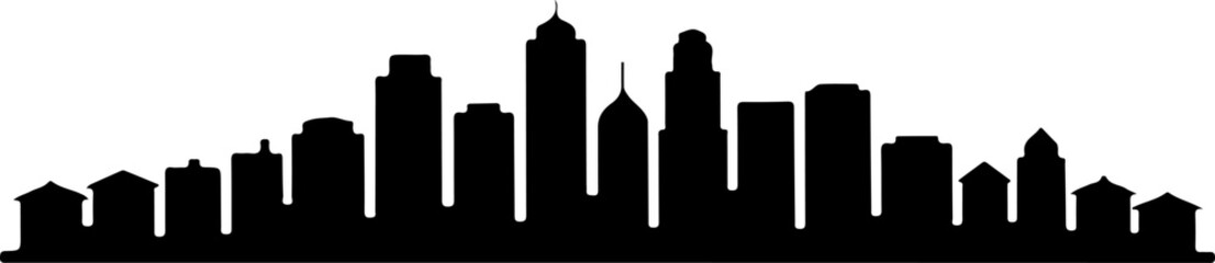 silhouette vector of a city skyline with varied building heights and architectural styles 