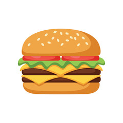 Delicious Double Cheeseburger Illustration with Fresh Ingredients on a White Background
