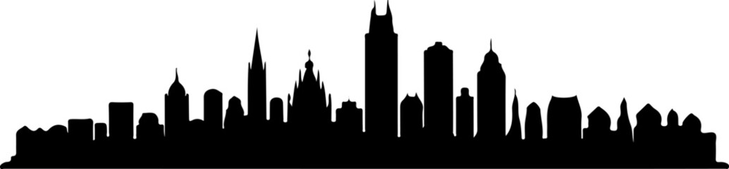 silhouette vector of a city skyline with varied building heights and architectural styles 