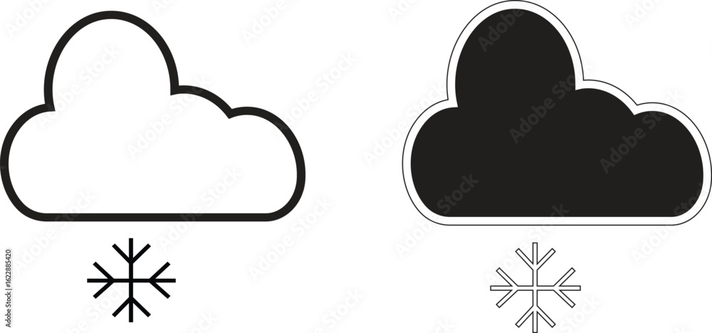 Poster cloud with small snowflake icon representing light snowfall or chilly weather symbol with transparen