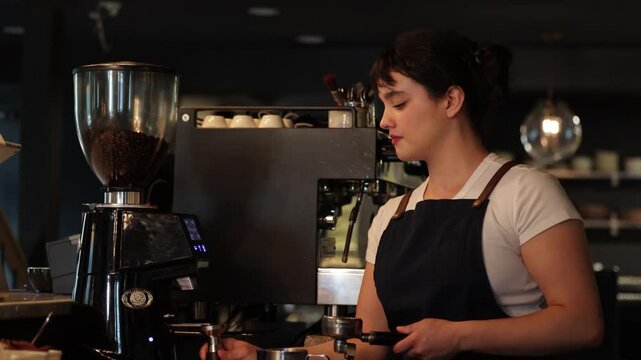 Serveuse pr&eacute;parant un caf&eacute; dans un restaurant &eacute;l&eacute;gant