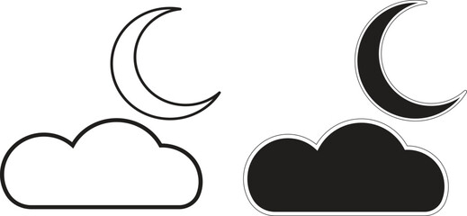 Isolated crescent moon icon symbolizing nighttime, sleep, or astronomy in minimal line style with transparent background