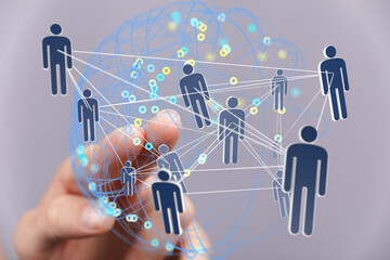 Image depicting a global network of interconnected people. Ideal for business, technology, and...