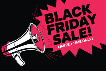 Announcing black friday sale with a megaphone and starburst announcement