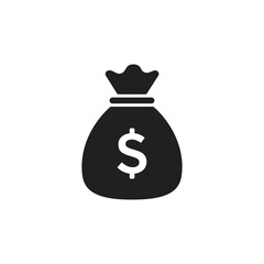 Black and White Money Bag Icon Representing Wealth and Finance