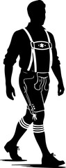 silhouette vector of a man walking confidently wearing traditional Bavarian lederhosen