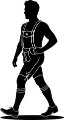 silhouette vector of a man walking confidently wearing traditional Bavarian lederhosen