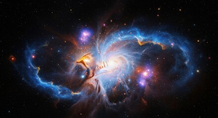 Colorful Nebula with Bright Stars and Cosmic Dust in Deep Space