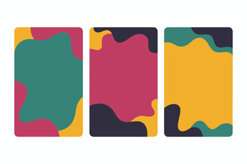 Three vertical abstract organic shapes with vibrant color palettes on white background
