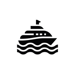 Obraz premium Vector art of ship sailing on wavy water, black and white icon