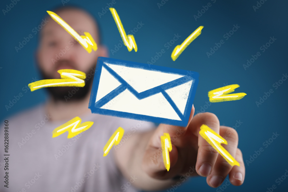 Aufkleber image of a man interacting with a digital email icon, representing online communication and messagin