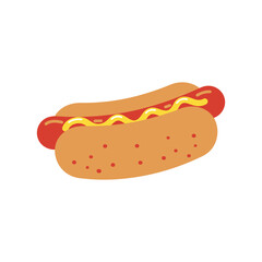 Simple Cartoon Hotdog with Mustard on a White Background Illustration