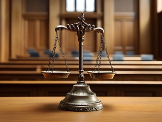 Vintage Scale of Justice in a Courtroom Setting
